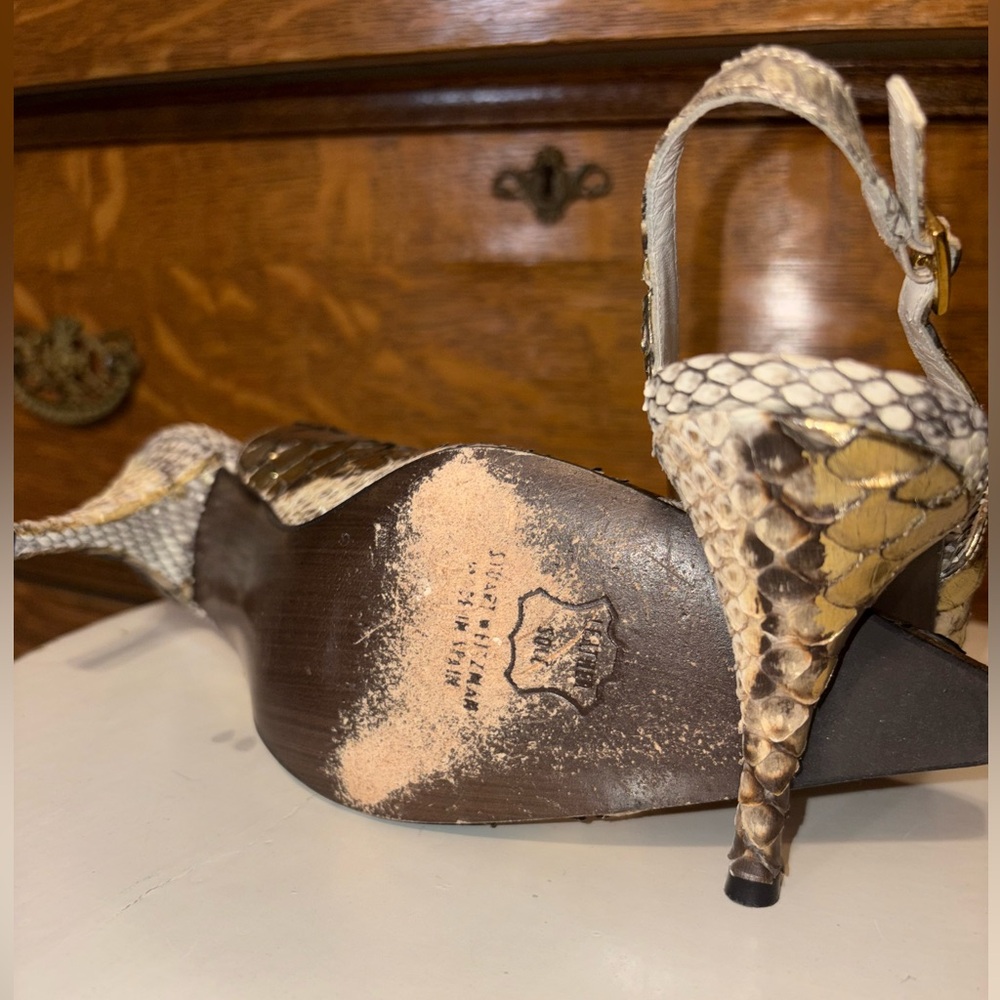 Stuart Weitzman Metallic Python Slingback Heels 6… - image 7